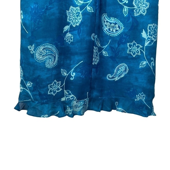 Valerie Stevens Pure Silk Teal Floral Dress with Ruffled Neckline Size 14 - Picture 4 of 10